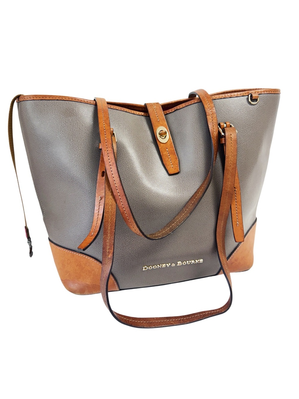 Dooney & Bourke Claremont Dover Tote, pebbled gray leather & Tan Trim